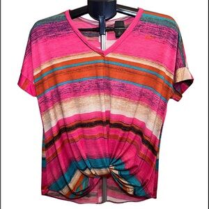Colorful Striped Knot Front Tee
